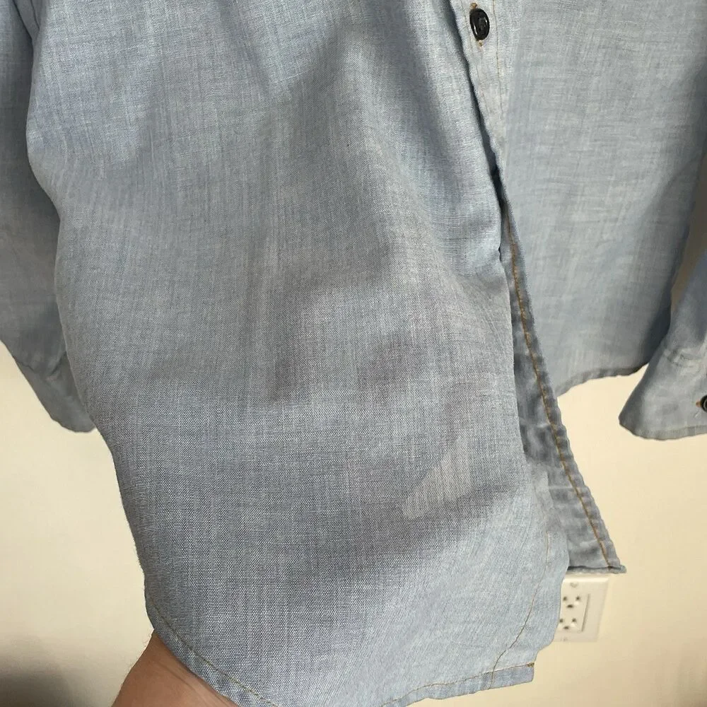VTG 70s Levi’s Chambray Orange Tab Men’s Work Shirt Sky Blue Cotton Blend Large